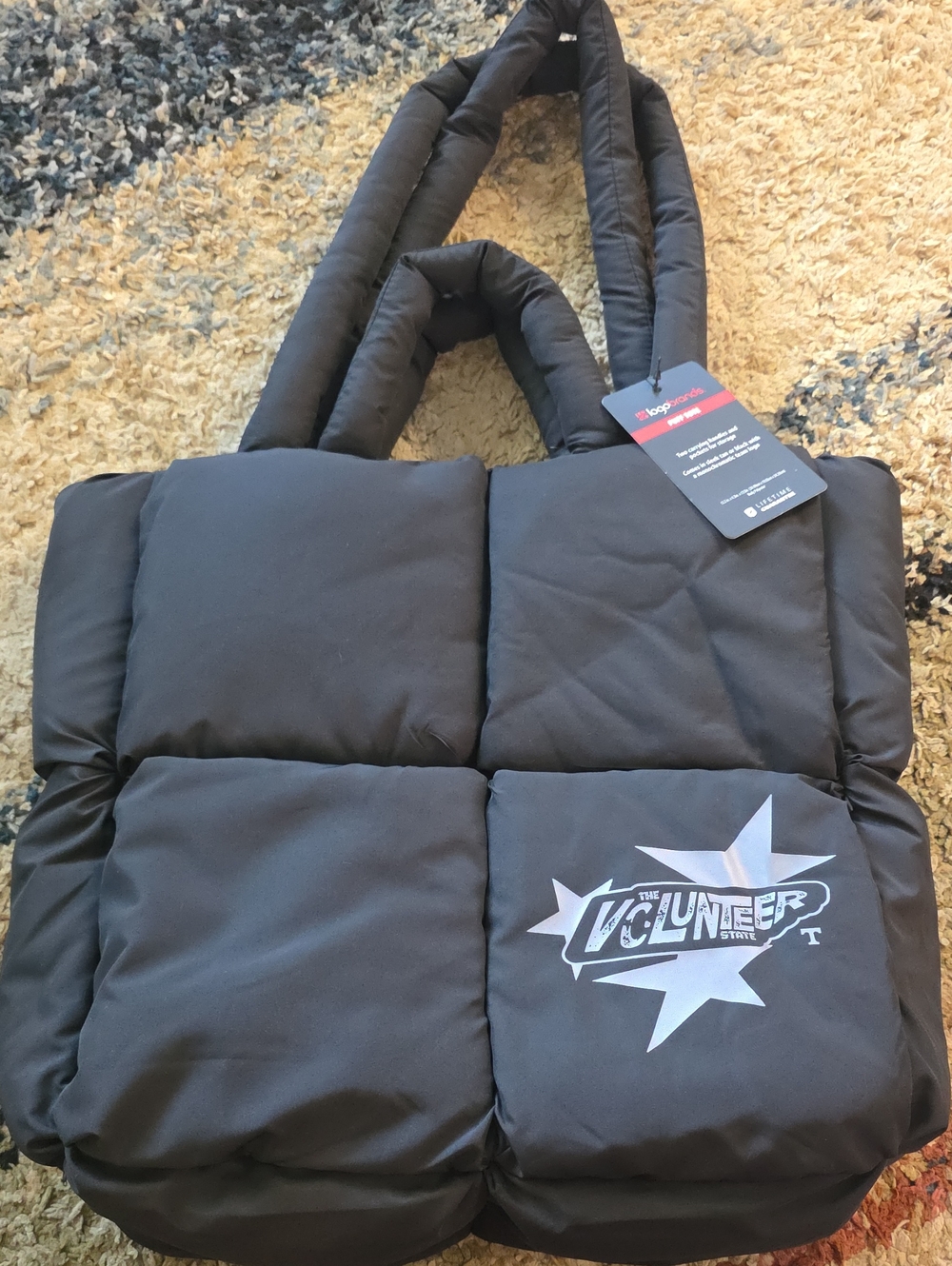 Tennessee Black Quilted Puffer Tote